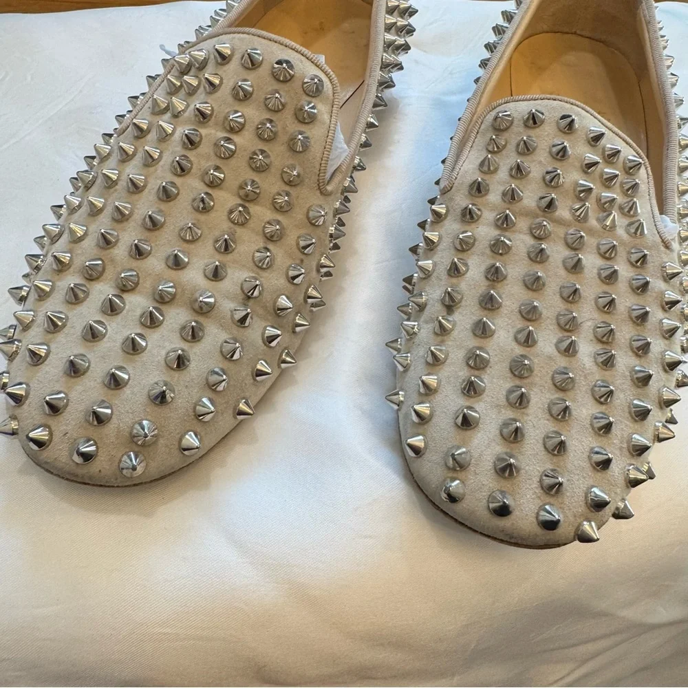 Christian Louboutin Dandelion Beige Suede Studded Loafers size 37.5 - Picture 3 of 6